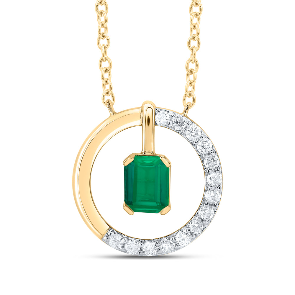 14kt Yellow Gold 1/12 Cttw Diamond 4x3mm Emerald Emerald Natural Gem Fashion Necklace, Length: 18 Inch