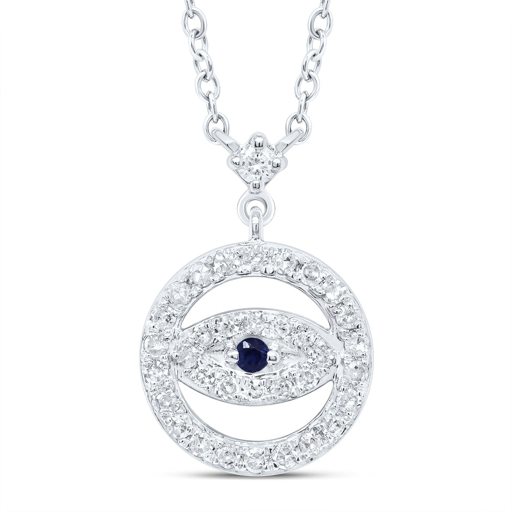 10kt White Gold 1/4 Cttw Diamond Round Blue Sapphire Natural Gem Necklace