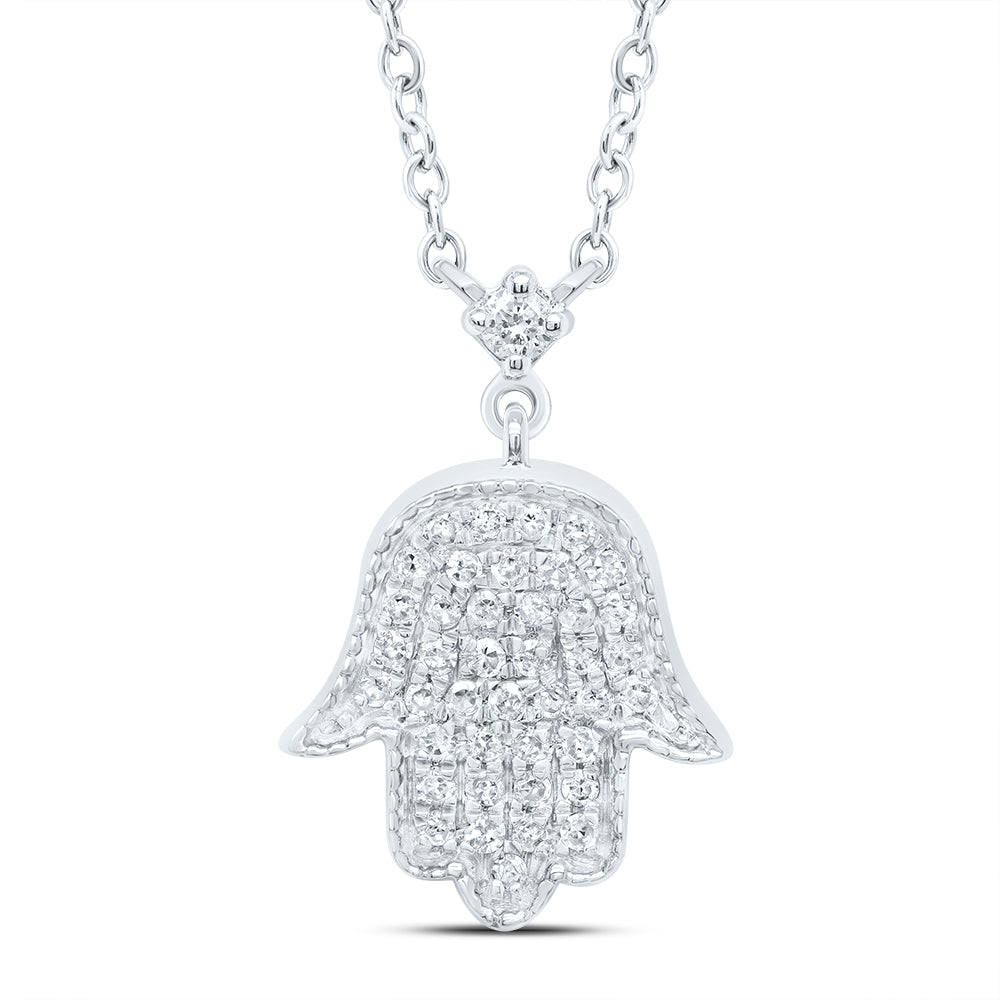 10kt White Gold 1/5 Cttw Natural Diamond Hamsa Necklace, Length: 18 Inch