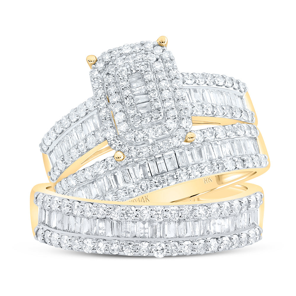14kt Yellow Gold His & Hers 1 3/4 Cttw Diamond Cushion Bridal Wedding Ring Band Set, Women Size: 5-9, Men Size: 8-12