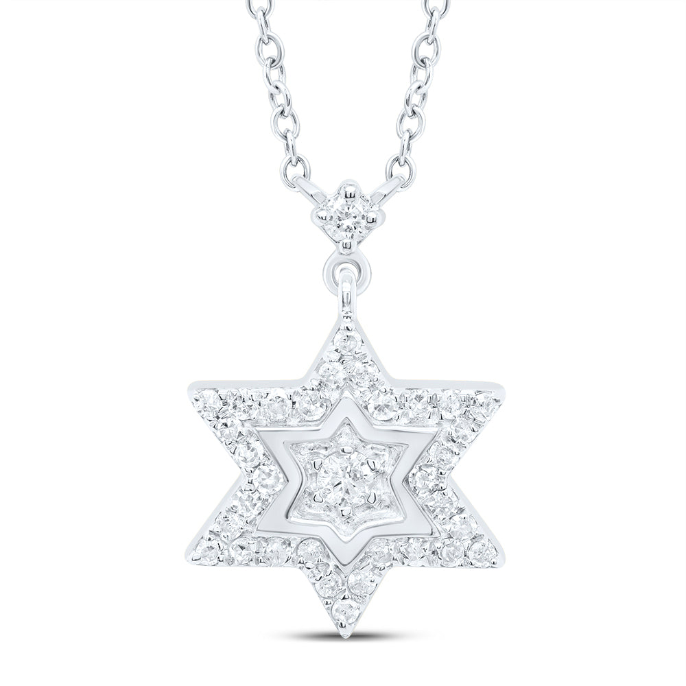 10kt White Gold 1/5 Cttw Diamond Star Necklace, Length: 18 Inch
