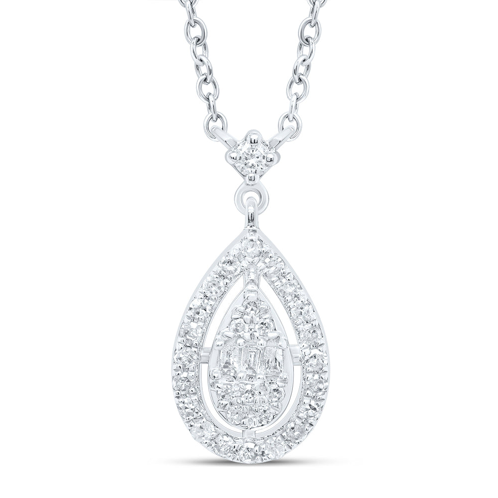 10kt White Gold 1/6 Cttw Diamond Pear Necklace, Length: 18 Inch