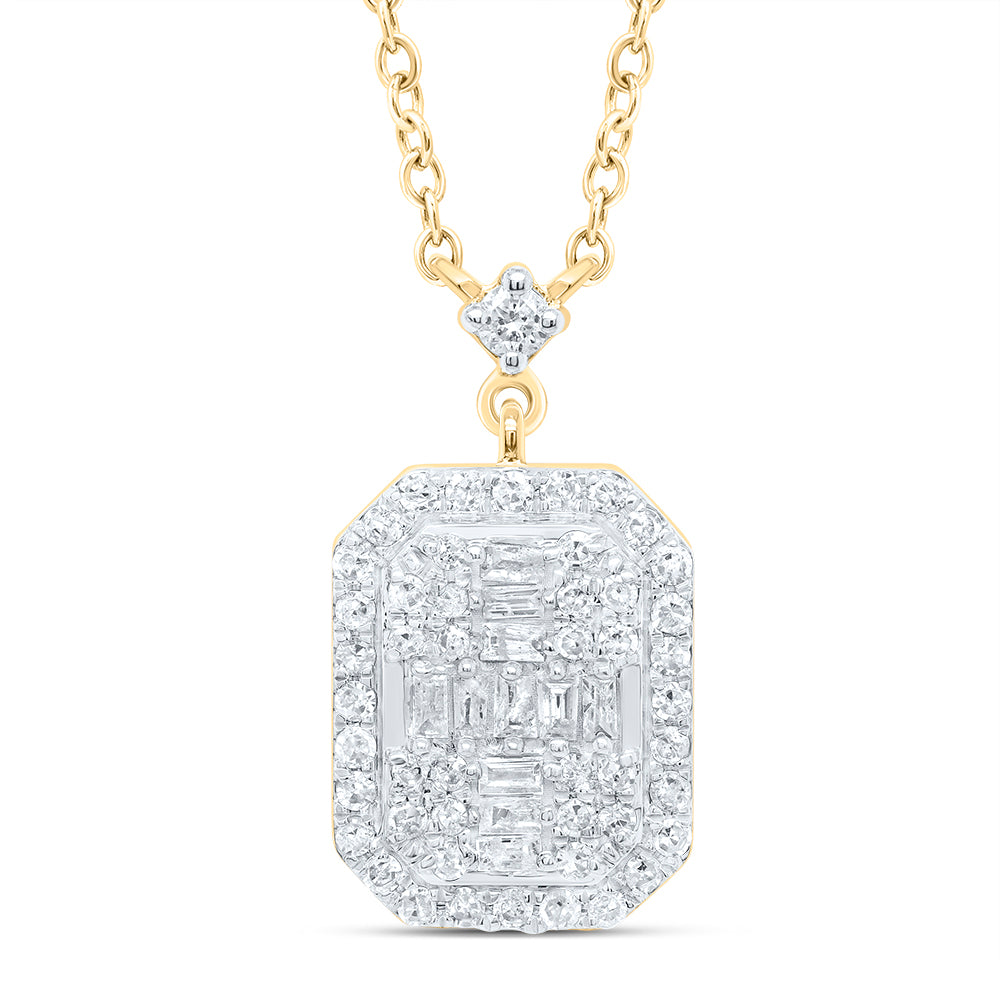 10kt Yellow Gold 1/3 Cttw Diamond Emerald Necklace, Length: 18 Inch