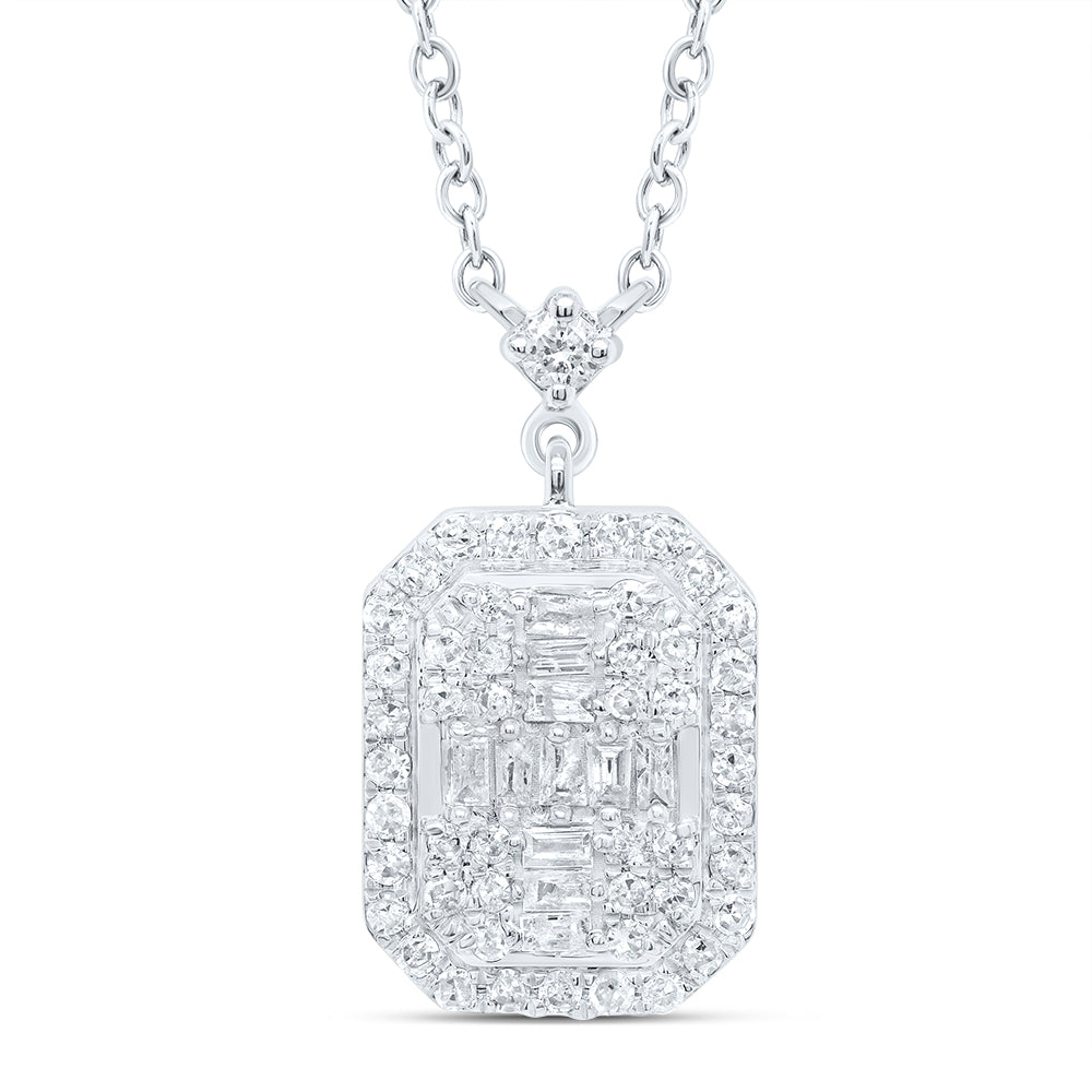 10kt White Gold 1/3 Cttw Diamond Emerald Necklace, Length: 18 Inch