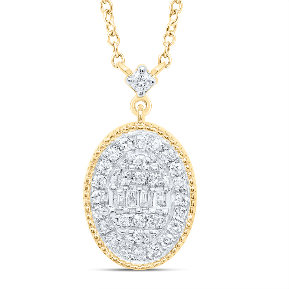 10kt Yellow Gold 1/5 Cttw Diamond Oval Necklace, Length: 18 Inch