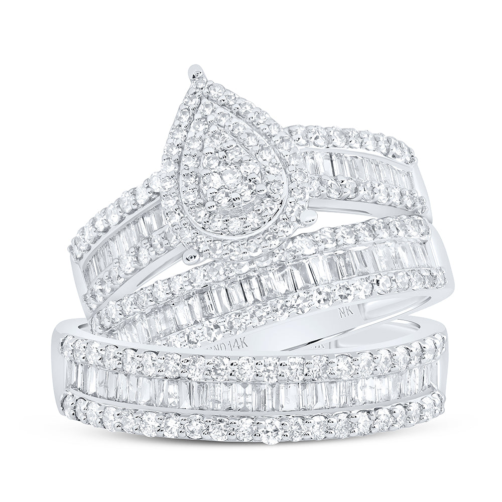 14kt White Gold His & Hers 1 3/4 Cttw Diamond Pear Bridal Wedding Ring Band Set, Women Size: 5-9, Men Size: 8-12