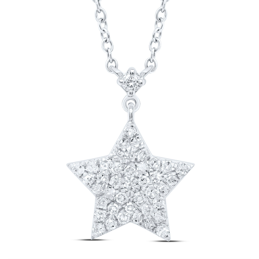10kt White Gold 1/4 Cttw Diamond Star Necklace, Length: 18 Inch