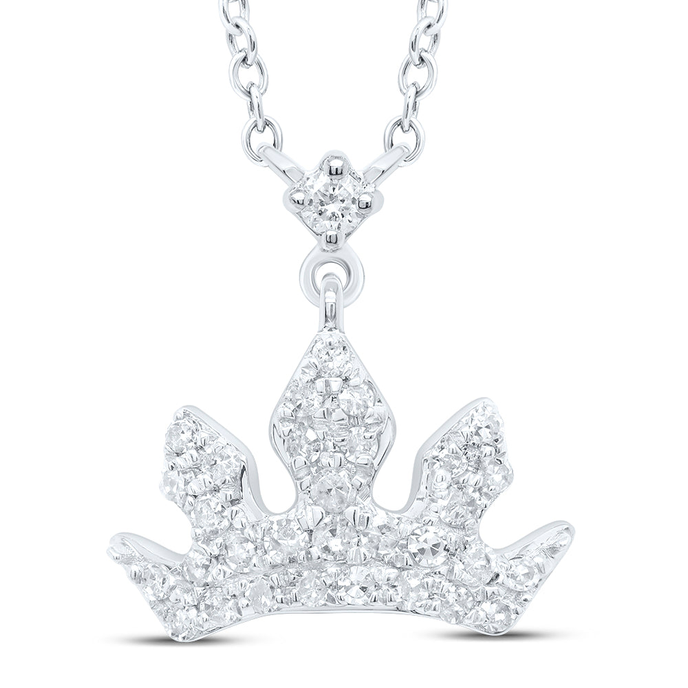 10kt White Gold 1/6 Cttw Diamond Crown Necklace, Length: 18 Inch