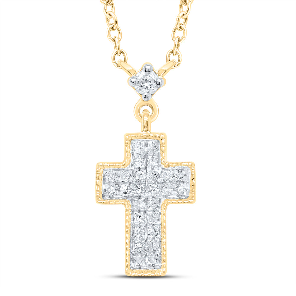 10kt Yellow Gold 1/8 Cttw Diamond Cross Necklace