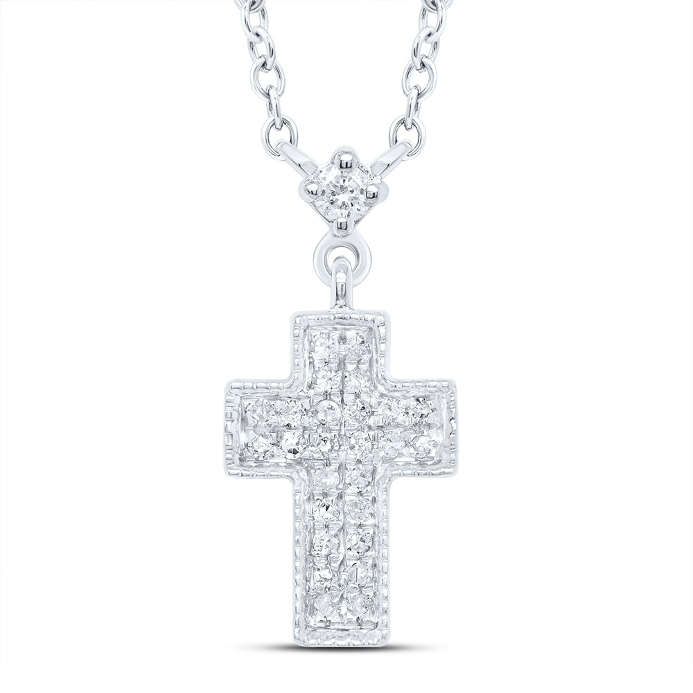 10kt White Gold 1/8 Cttw Diamond Cross Necklace