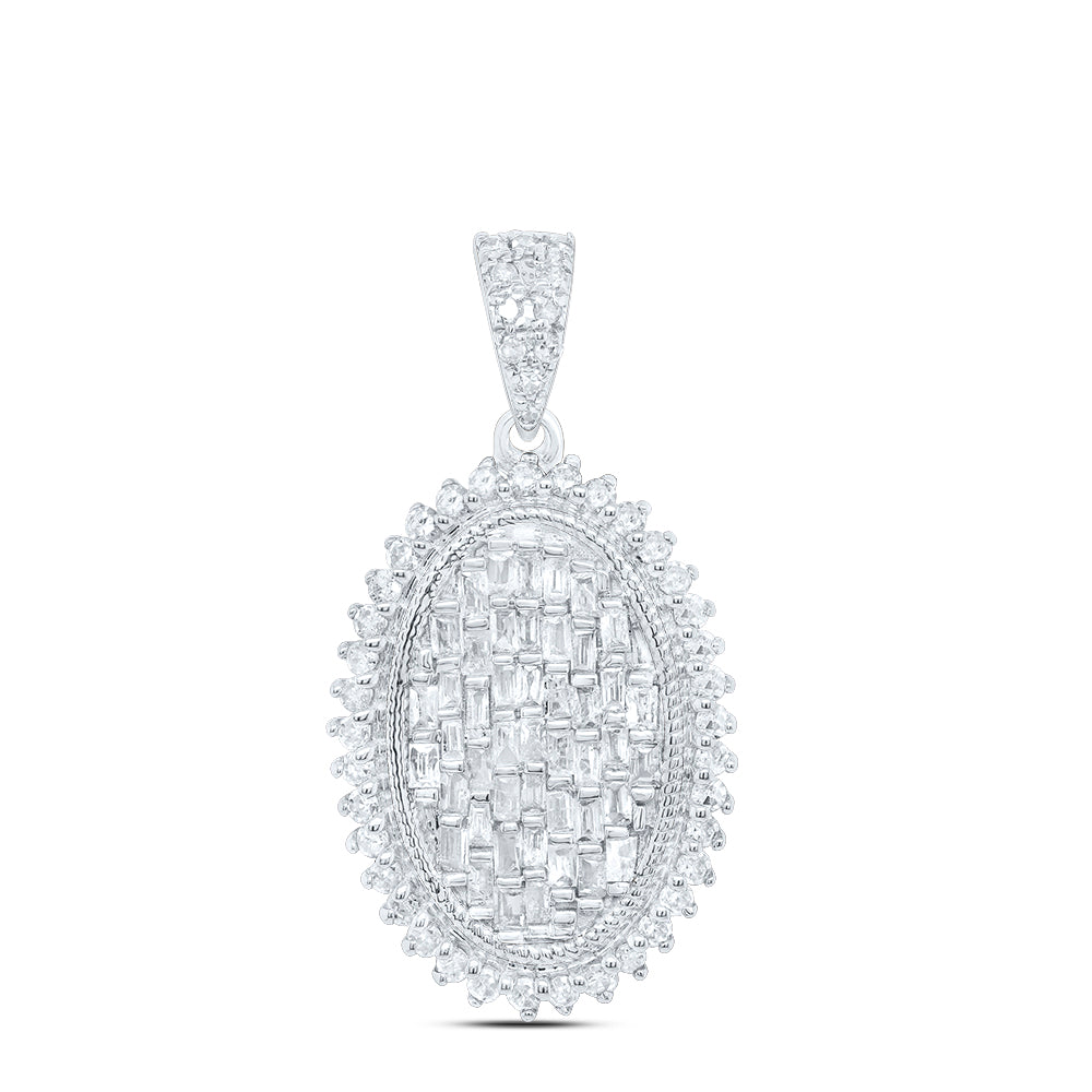 10kt White Gold 1/2 Cttw Natural Diamond Oval Pendant