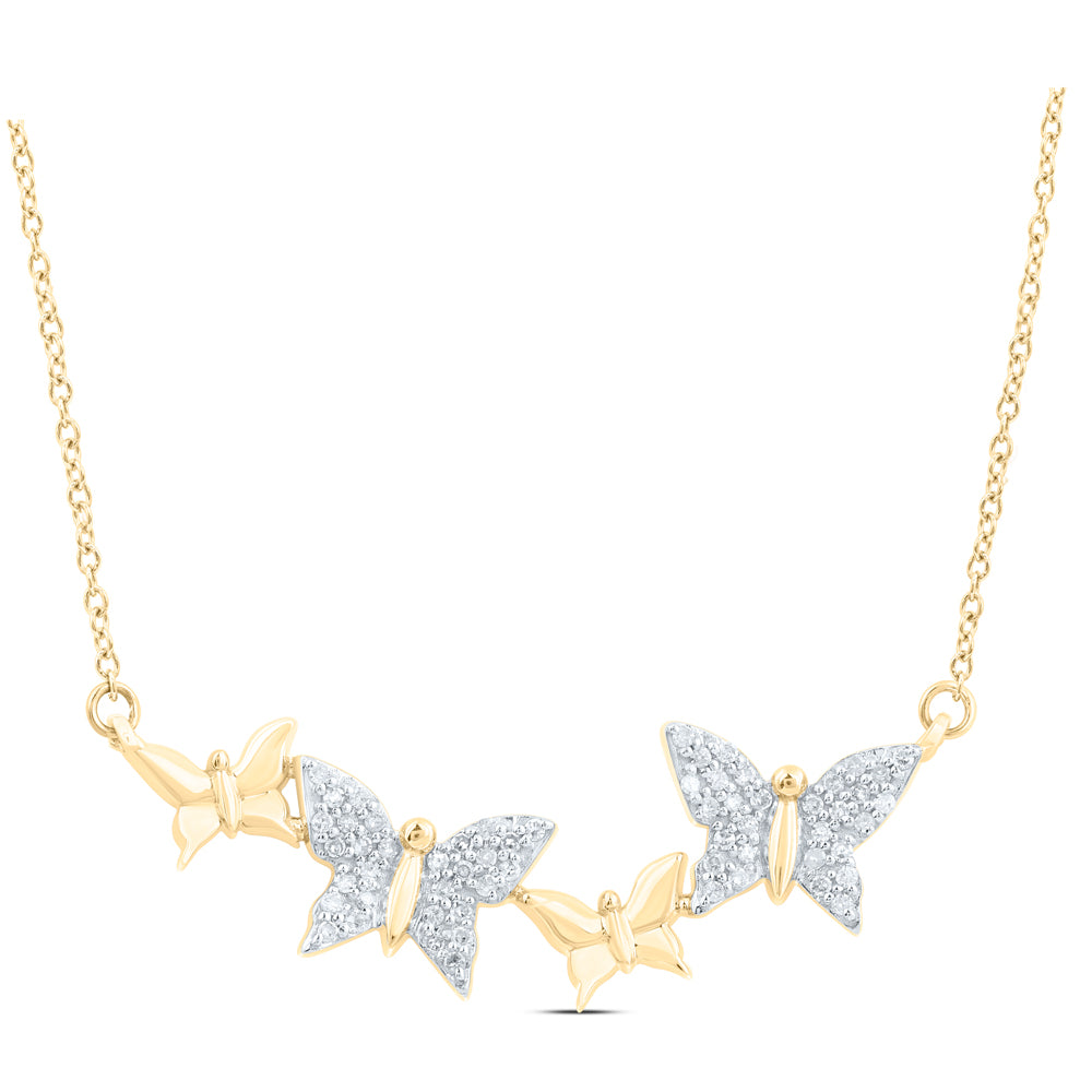 14kt Yellow Gold 1/4 Cttw Natural Diamond Fashion Butterfly Necklace, Length: 18 Inch