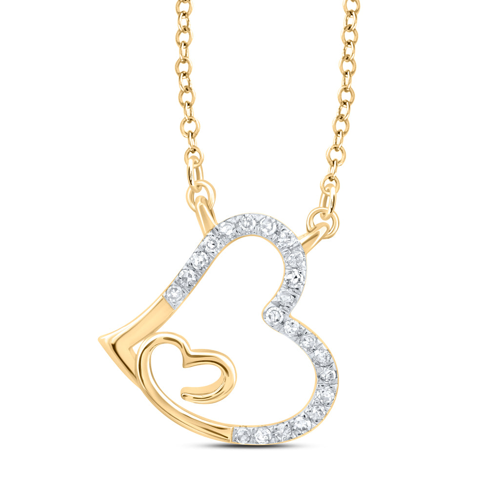 10kt Yellow Gold 1/10 Cttw Natural Diamond Fashion Heart Necklace, Length: 18 Inch