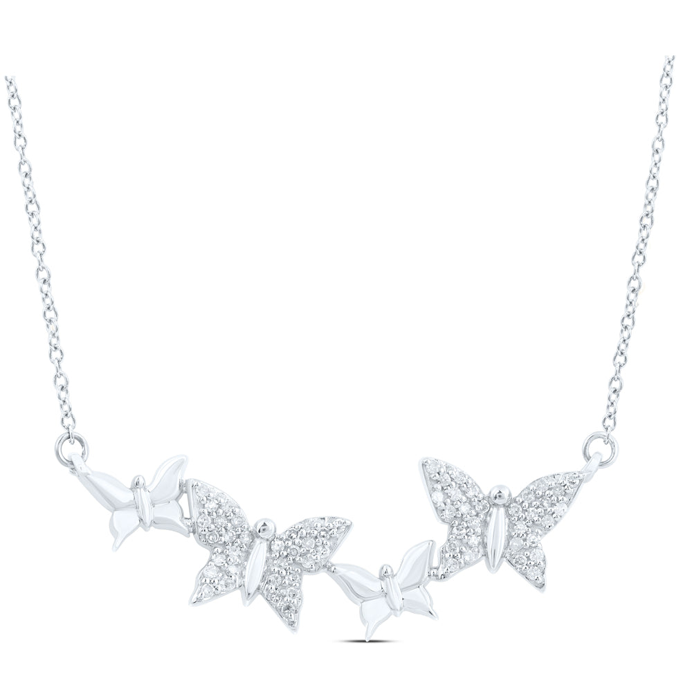 14kt White Gold 1/4 Cttw Natural Diamond Fashion Butterfly Necklace, Length: 18 Inch