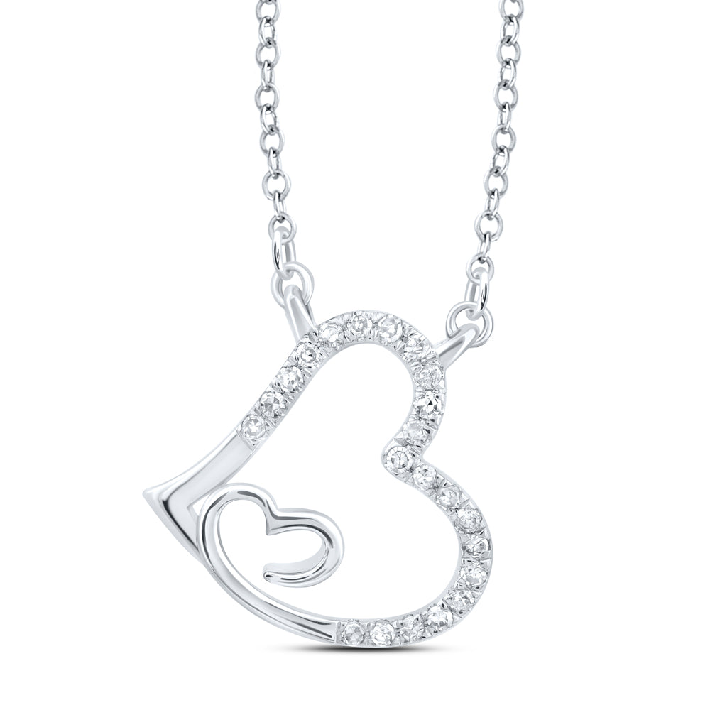 10K White Gold 1/10Ctw Natural Diamond Cn Fashion Heart Necklace(18 Inch)