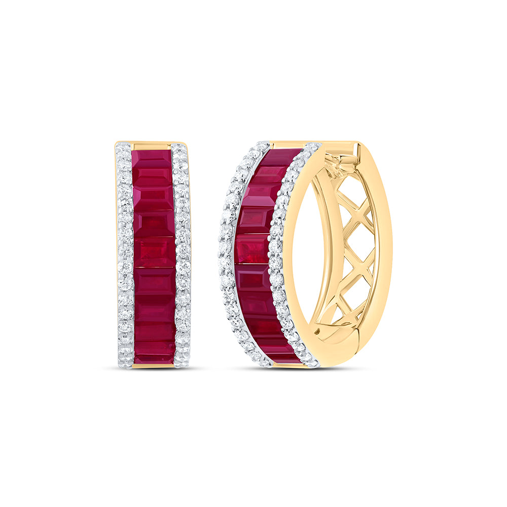 14kt Yellow Gold 1/3 Cttw Diamond Ana M 2 Cttw Ruby-baguette Natural Gem Hoop Earring