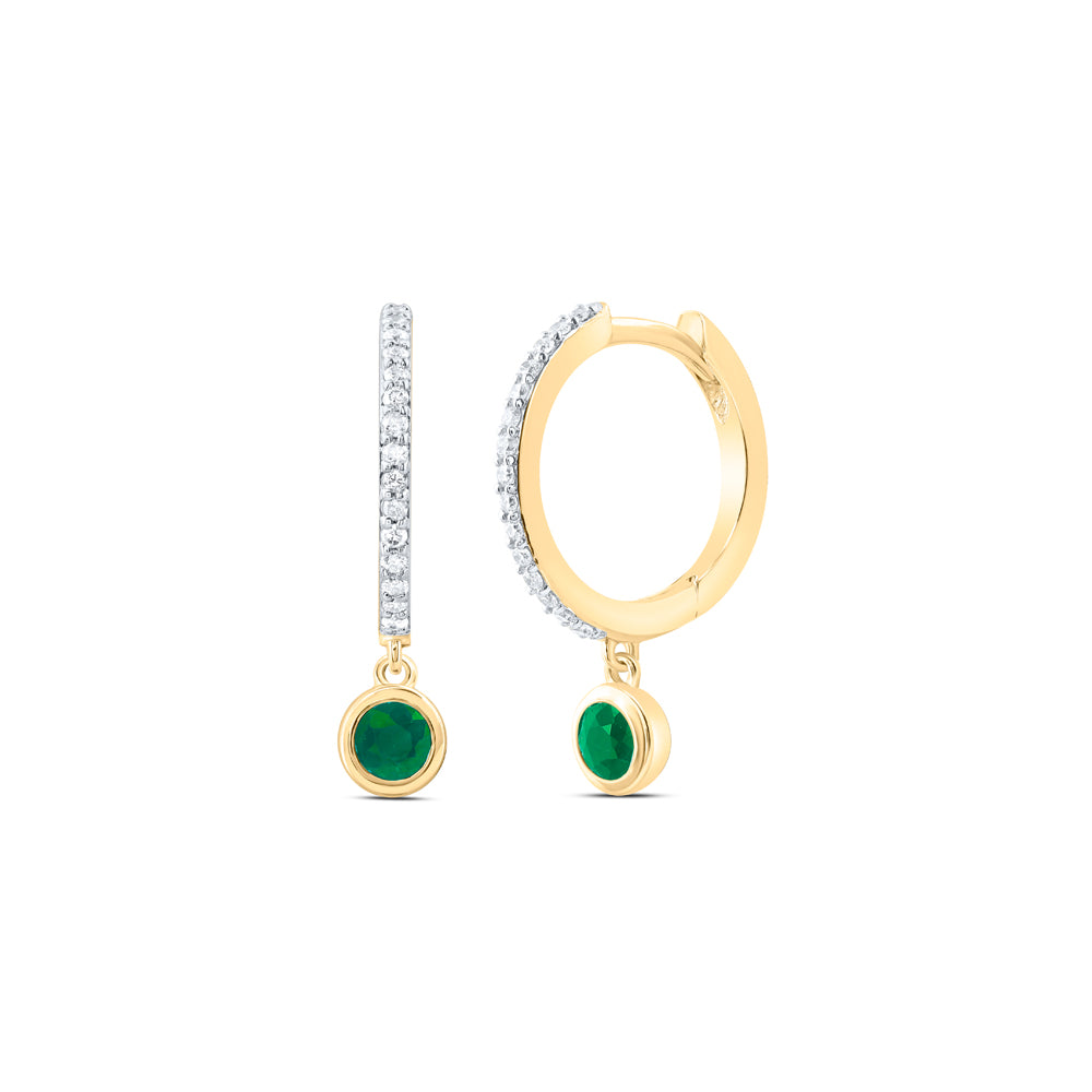 14kt Yellow Gold 1/8 Cttw Diamond Ana M 3mm Round em, Natural Gem Dangling Earring