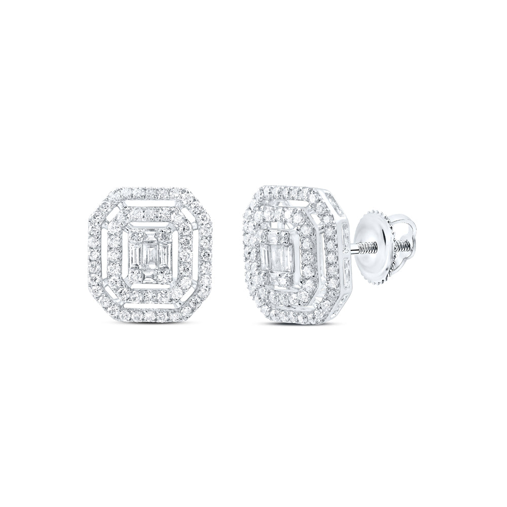 14kt White Gold 3/4 Cttw Natural Diamond Ana M Fashion Octagon Baguette Earring