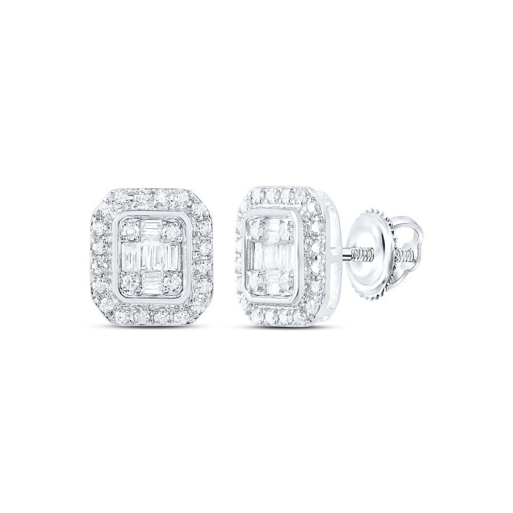 14kt White Gold 3/8 Cttw Natural Diamond Ana M Fashion Octagon Baguette Earring