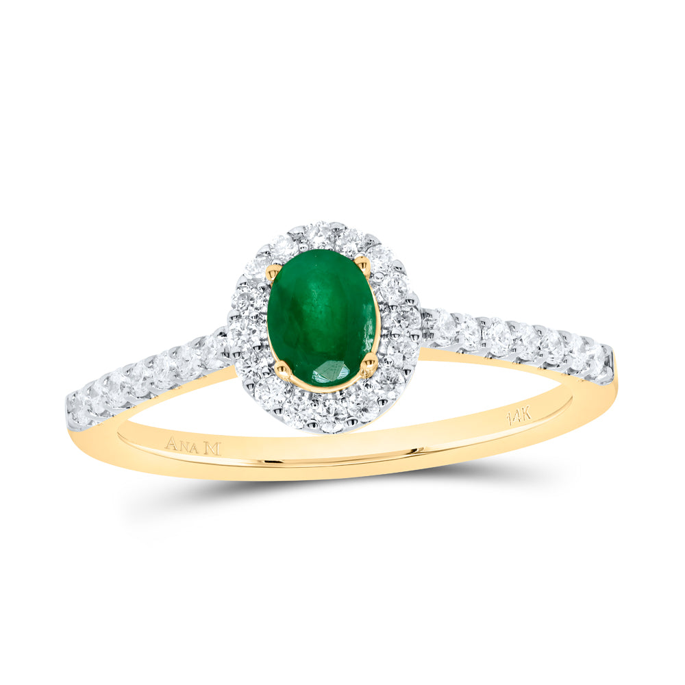 14kt Yellow Gold 1/3 Cttw Diamond Ana M 5x4mm Oval Emerald Natural Gem Oval Wedding Engagement Anniversary Ring, Women Size: 5-9
