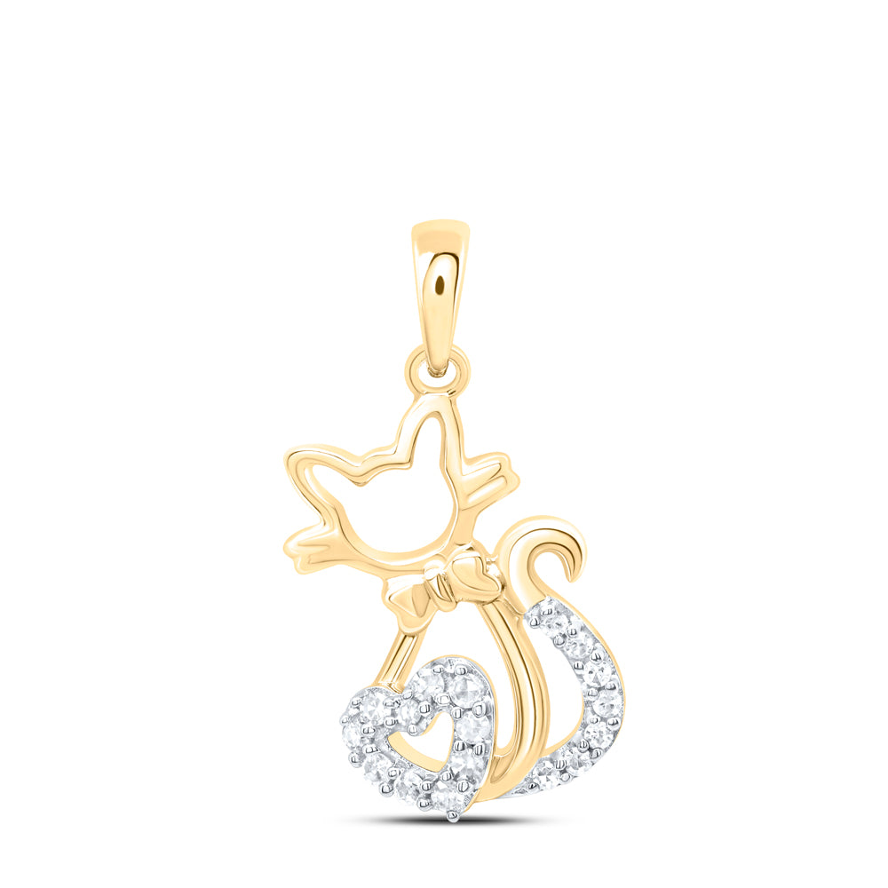10kt Yellow Gold 1/10 Cttw Natural Diamond Heart Cat Pendant