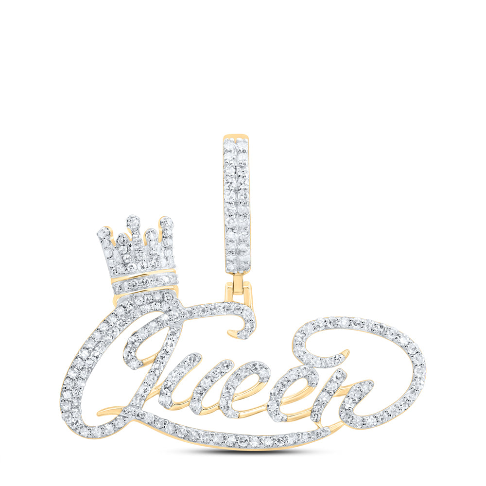 10kt Yellow Gold 1 Cttw Natural Diamond " Queen" Crown Mens Charm