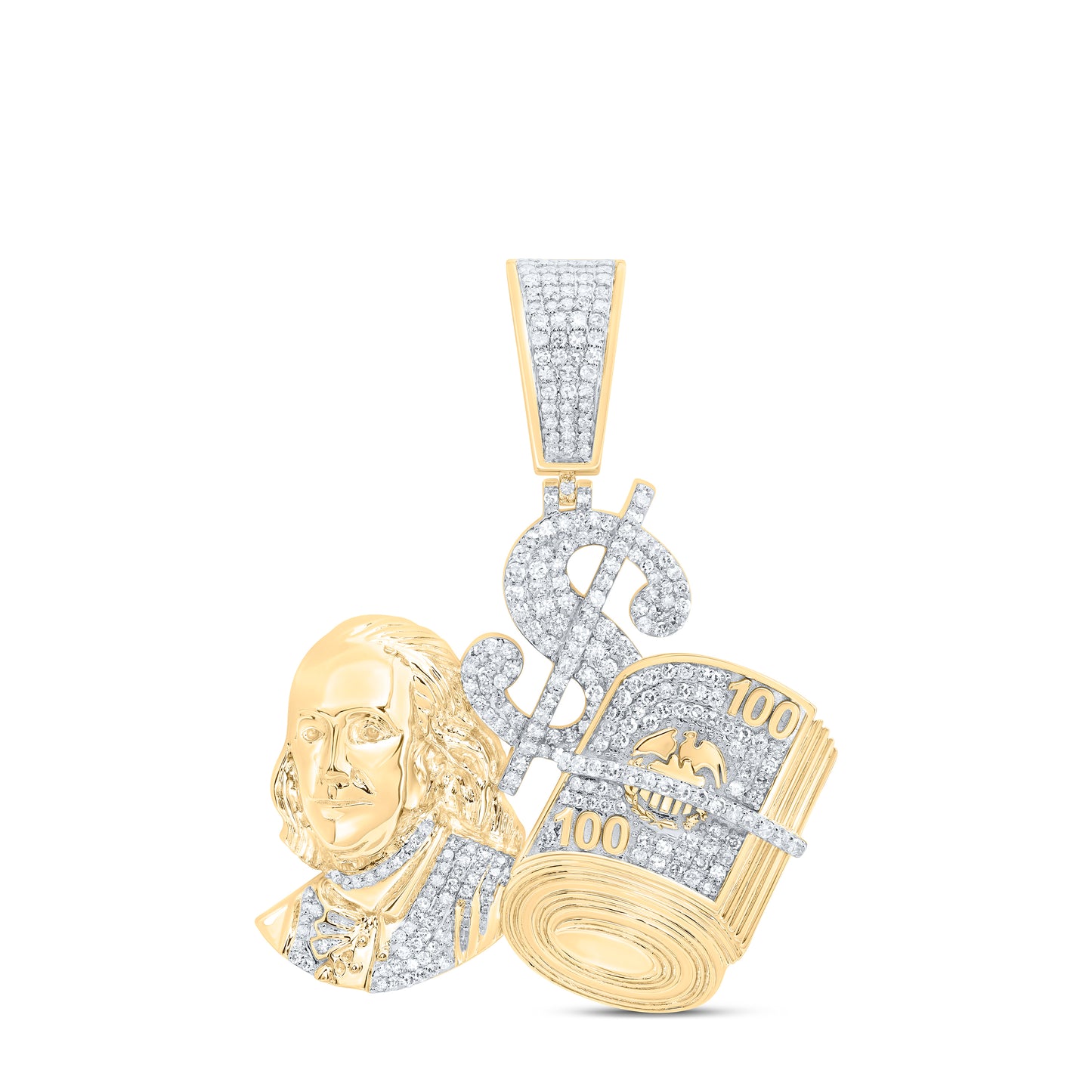 10kt Yellow Gold 1 1/3 Cttw Natural Diamond Benjamin Dollar Mens Charm