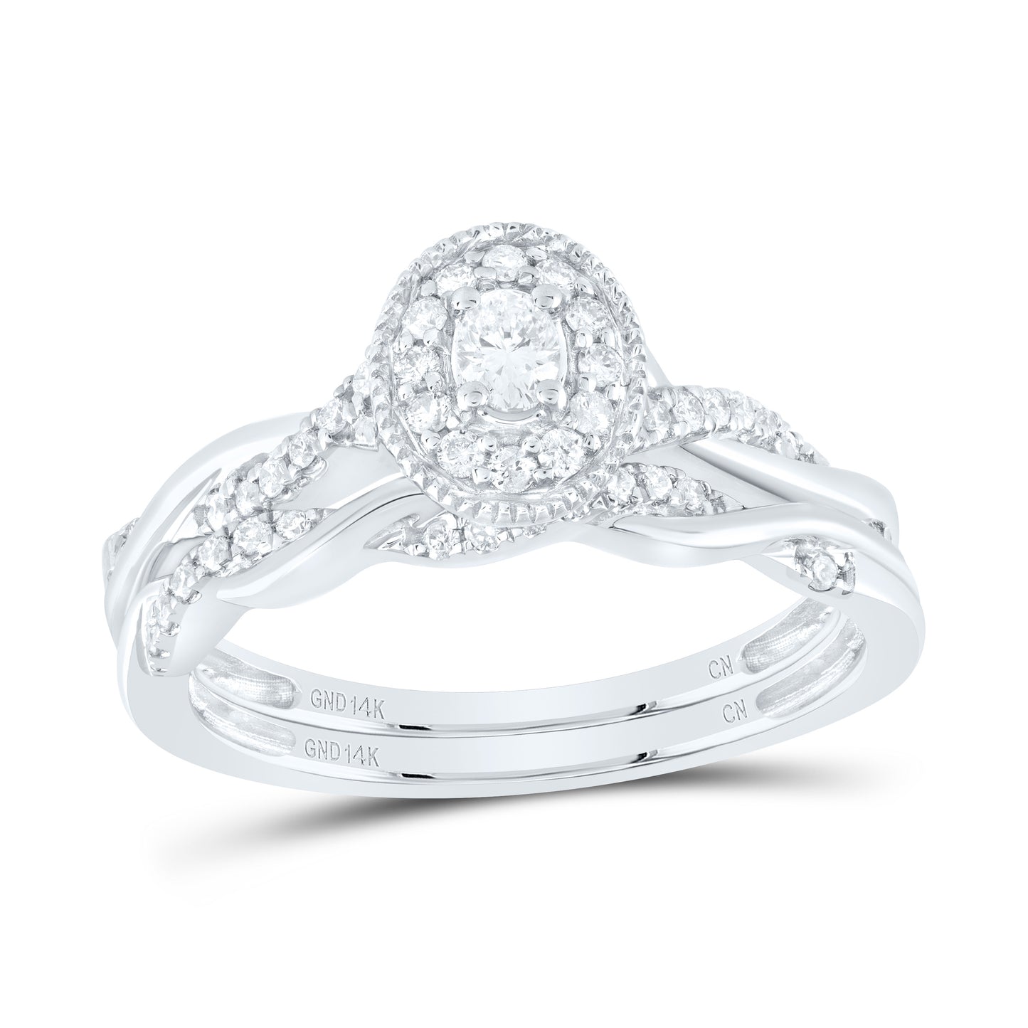 14K Yellow or White or Rose Gold 1/3 Ctw Natural Diamond Oval Single Halo Bridal Set, Womens Size: 5-9