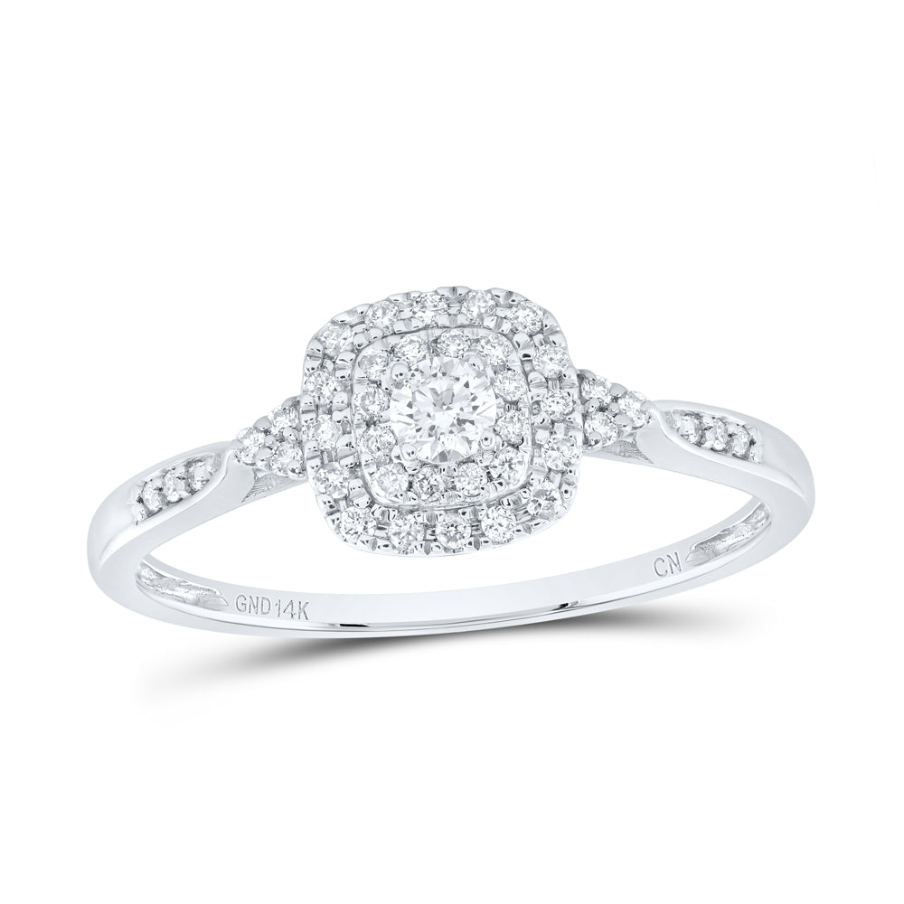 14K Yellow or White Gold 1/4 Ctw Natural Diamond Cushion Double Halo Engagement Ring, Womens Size: 5-9