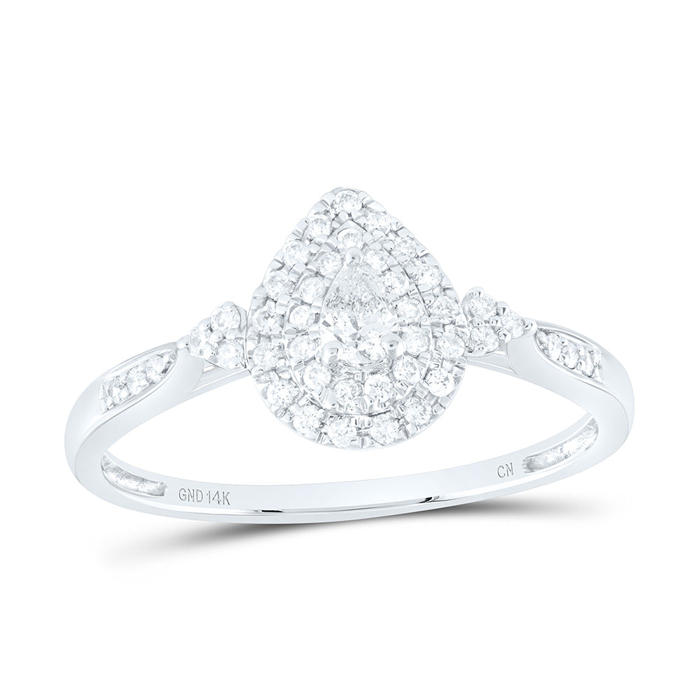 14K Yellow or White Gold 1/4 Ctw Natural Diamond Pear Double Halo Engagement Ring, Womens Size: 5-9