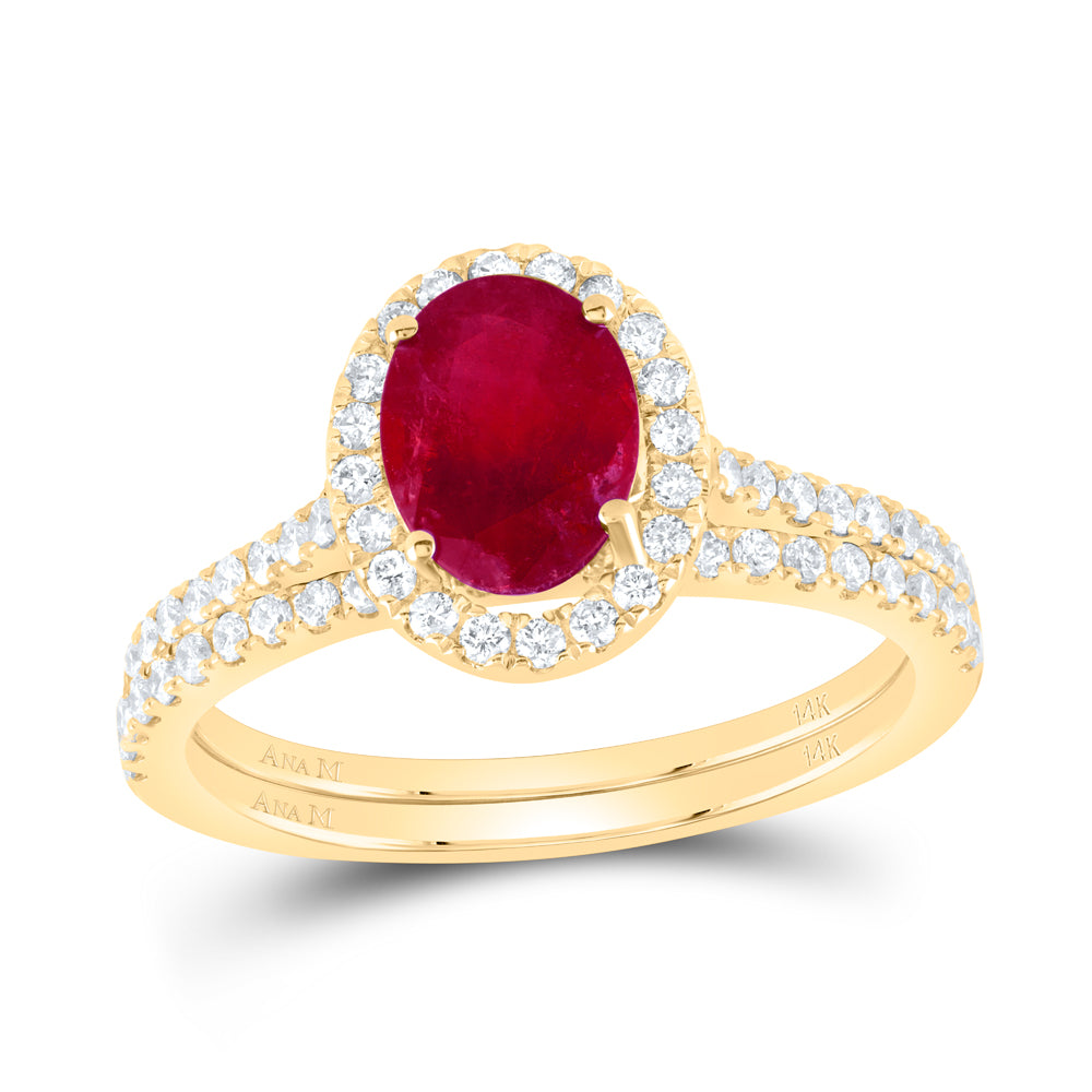 14K Yellow or White or Rose Gold 1/2 Ctw Diamond 8X6MM Oval Natural Gem Single Halo Bridal Set, Womens Size: 5-9