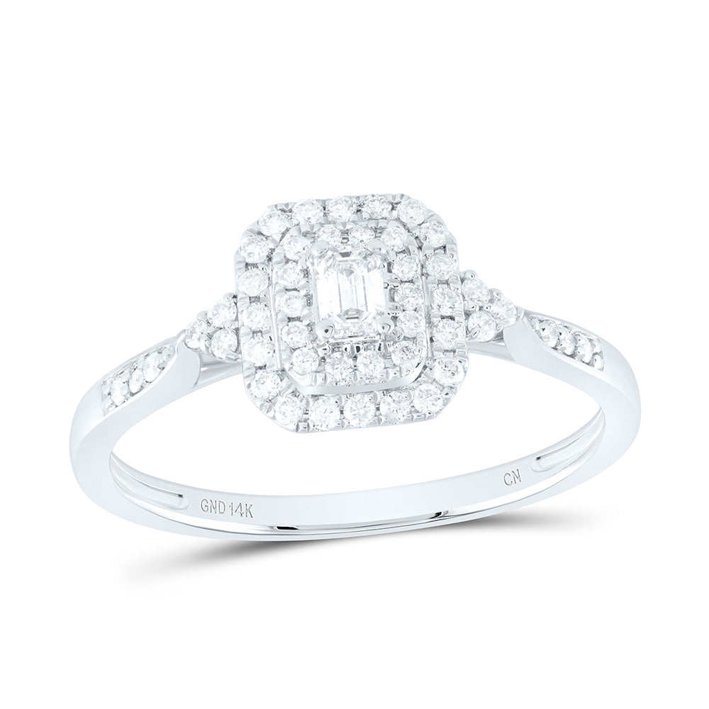 14K White Gold 1/3Cttw Natural Diamond Cushion Emerald Double Halo Engagement Ring