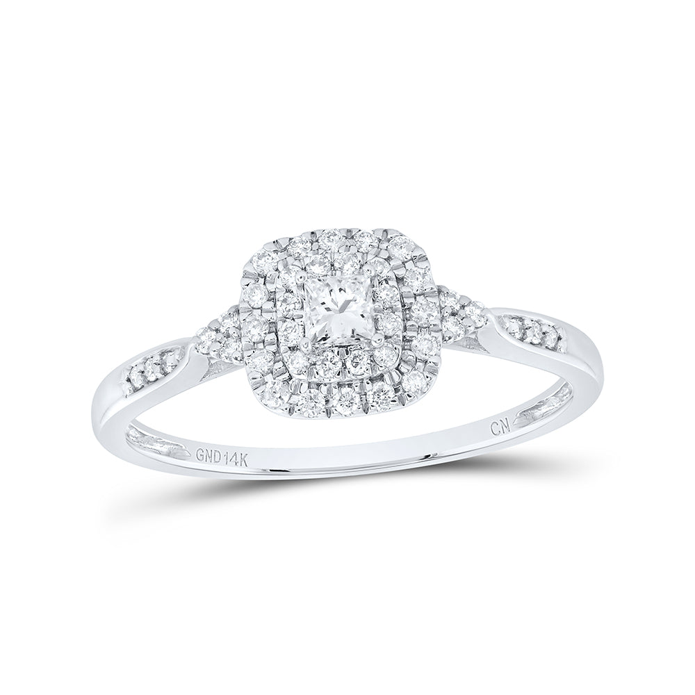 14K Yellow or White Gold 1/4 Ctw Natural Diamond Cushion Double Halo Engagement Ring, Womens Size: 5-9