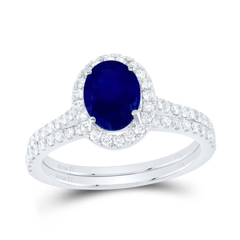 14K Yellow or White or Rose Gold 1/2 Ctw Diamond 8X6MM Oval Natural Gem Single Halo Bridal Set, Womens Size: 5-9