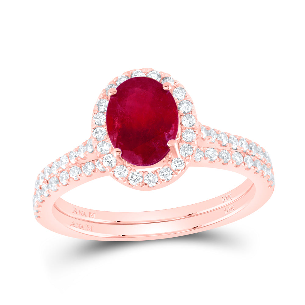 14K Yellow or White or Rose Gold 1/2 Ctw Diamond 8X6MM Oval Natural Gem Single Halo Bridal Set, Womens Size: 5-9