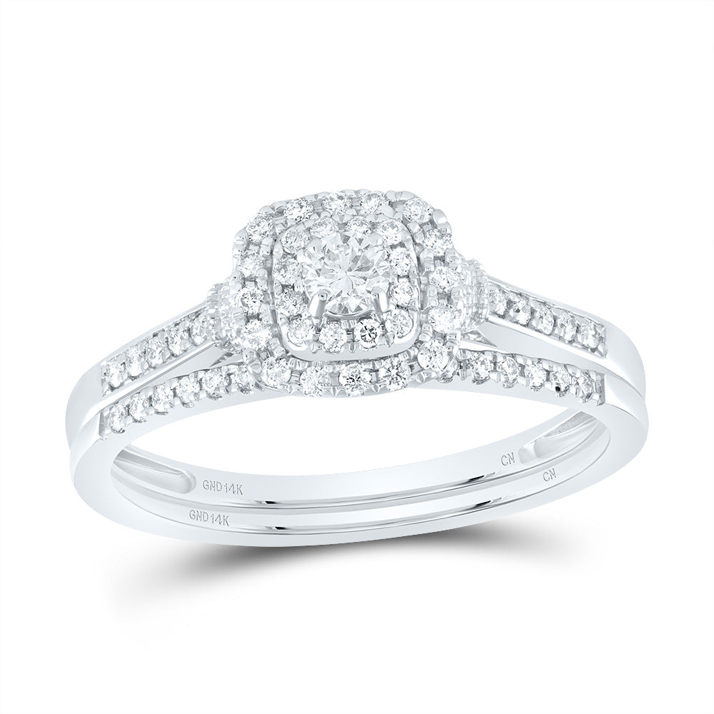 14K Yellow or White Gold 1/3 Ctw Natural Diamond Cushion Double Halo Bridal Set, Womens Size: 5-9