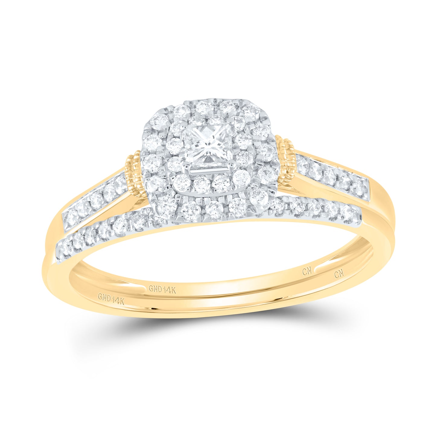 14K Yellow or White Gold 1/3 Ctw Natural Diamond Cushion Double Halo Bridal Set, Womens Size: 5-9