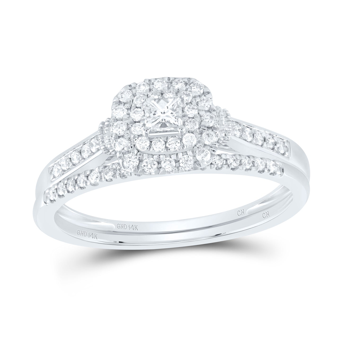 14K Yellow or White Gold 1/3 Ctw Natural Diamond Cushion Double Halo Bridal Set, Womens Size: 5-9