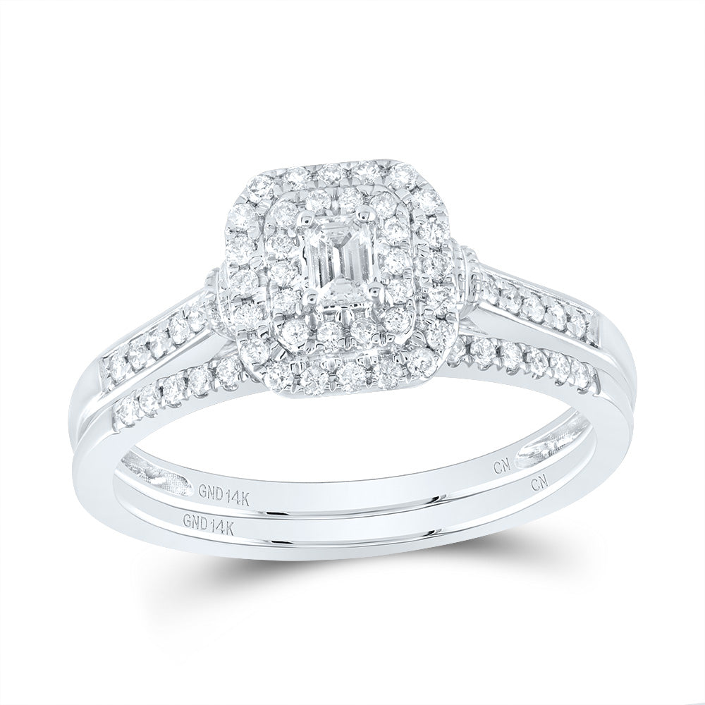 14K Yellow or White Gold 1/3 Ctw Natural Diamond Emerald Double Halo Bridal Set, Womens Size: 5-9