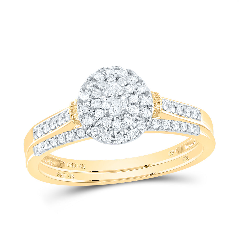 14K Yellow or White Gold 1/3 Ctw Natural Diamond Oval Double Halo Bridal Set, Womens Size: 5-9