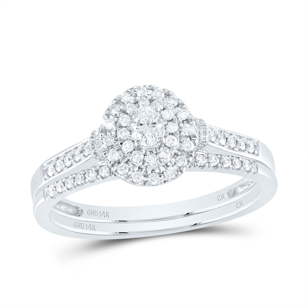 14K Yellow or White Gold 1/3 Ctw Natural Diamond Oval Double Halo Bridal Set, Womens Size: 5-9