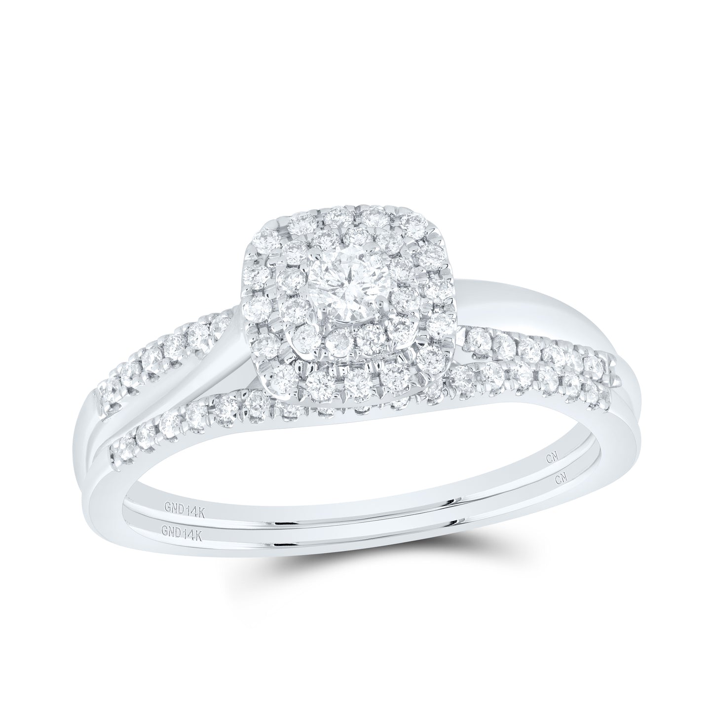 14K Yellow or White Gold 1/3 Ctw Natural Diamond Cushion Double Halo Bridal Set, Womens Size: 5-9