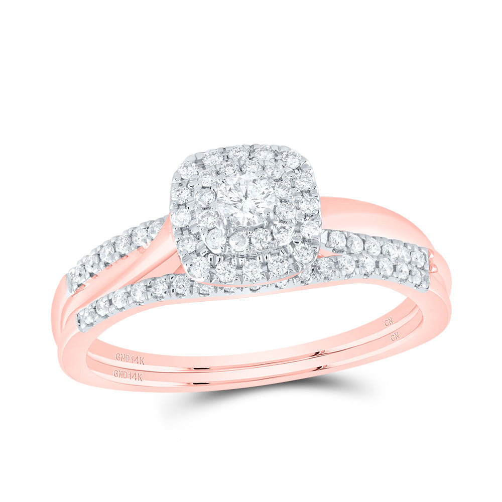 14K Yellow or White Gold 1/3 Ctw Natural Diamond Cushion Double Halo Bridal Set, Womens Size: 5-9