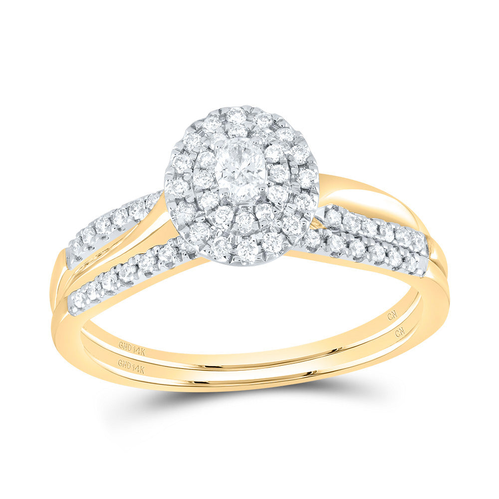 14K Yellow or White or Rose Gold 1/3 Ctw Natural Diamond Oval Double Halo Bridal Set, Womens Size: 5-9