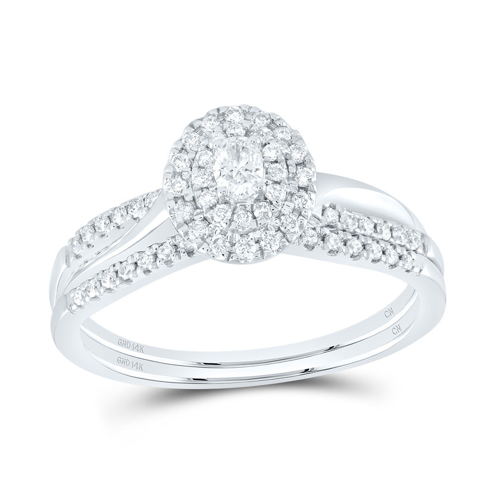 14K Yellow or White or Rose Gold 1/3 Ctw Natural Diamond Oval Double Halo Bridal Set, Womens Size: 5-9