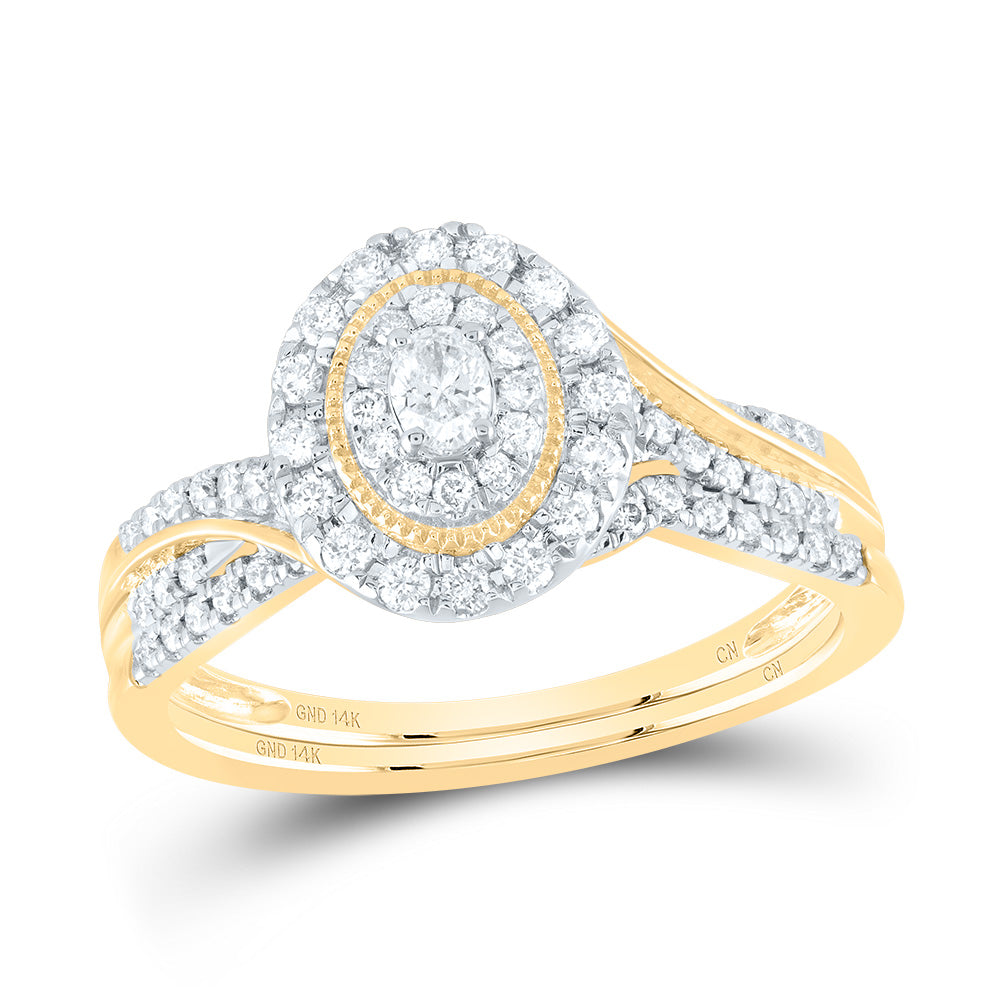 14K Yellow or White Gold 1/2 Ctw Natural Diamond Oval Double Halo Bridal Set, Womens Size: 5-9