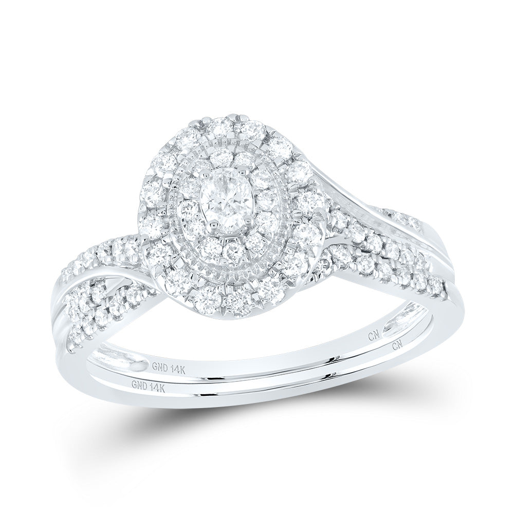 14K Yellow or White Gold 1/2 Ctw Natural Diamond Oval Double Halo Bridal Set, Womens Size: 5-9