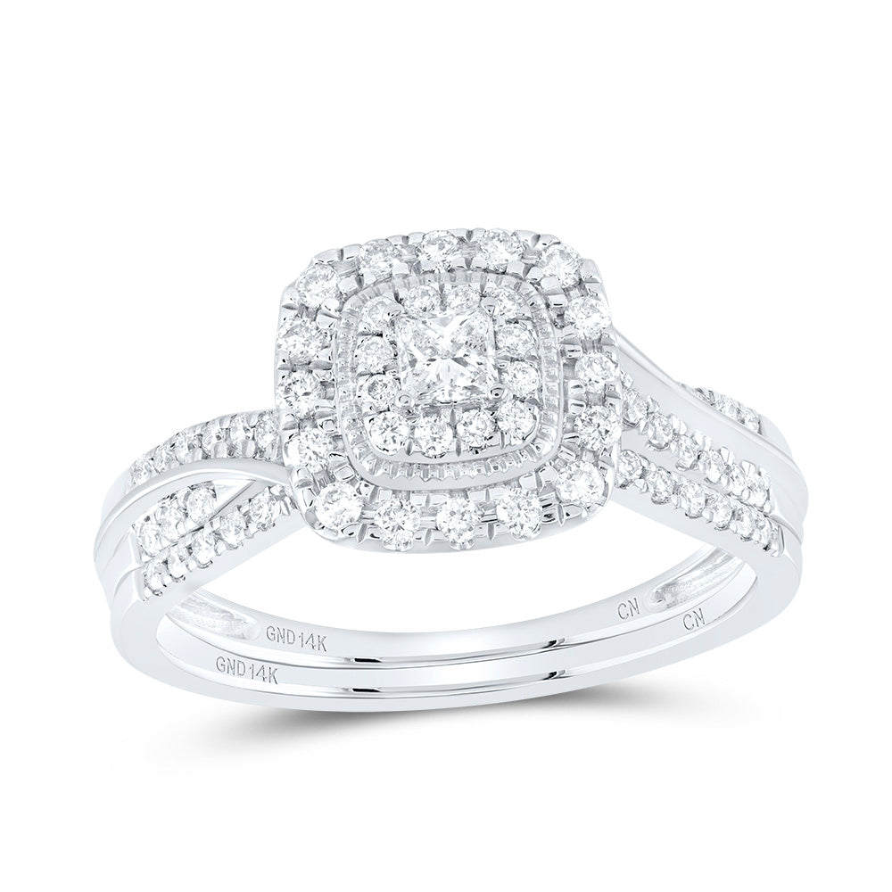 14K Yellow or White Gold 1/2 Ctw Natural Diamond Cushion Double Halo Bridal Set, Womens Size: 5-9