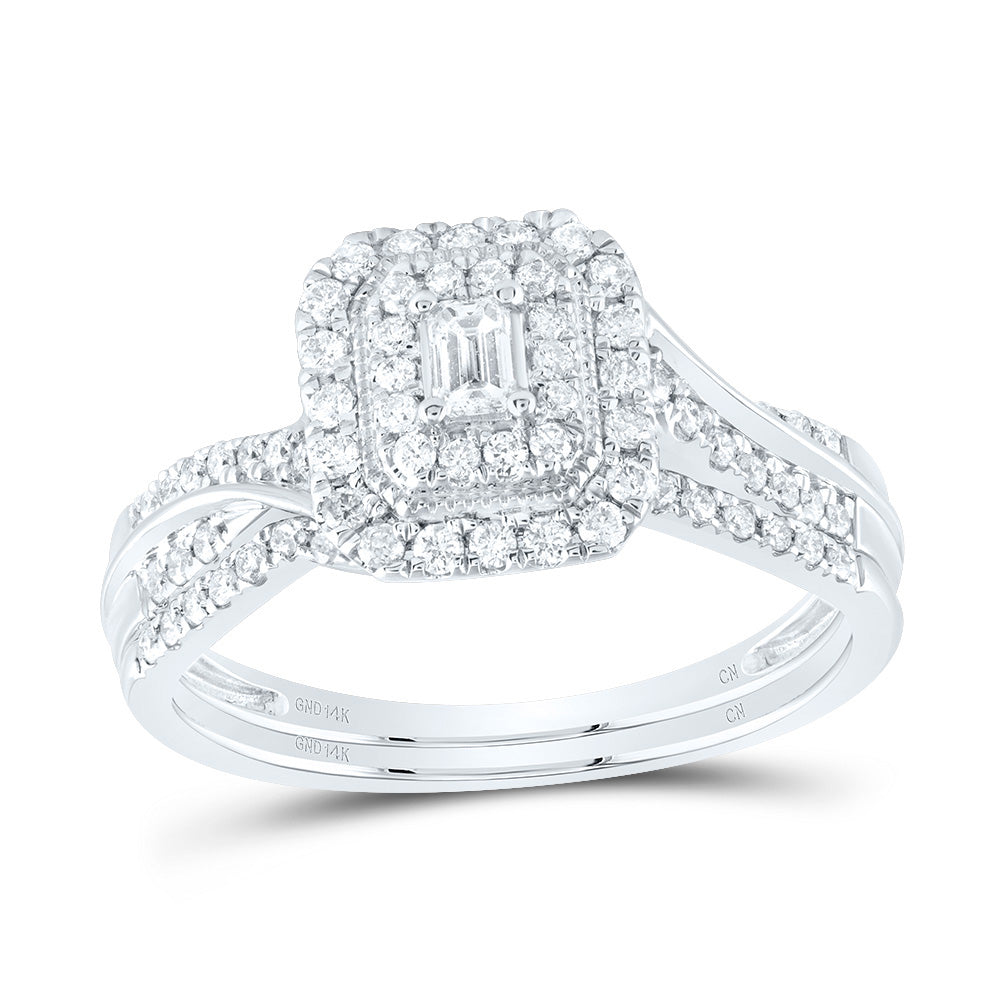 14K Yellow or White Gold 1/2 Ctw Natural Diamond Emerald Double Halo Bridal Set, Womens Size: 5-9