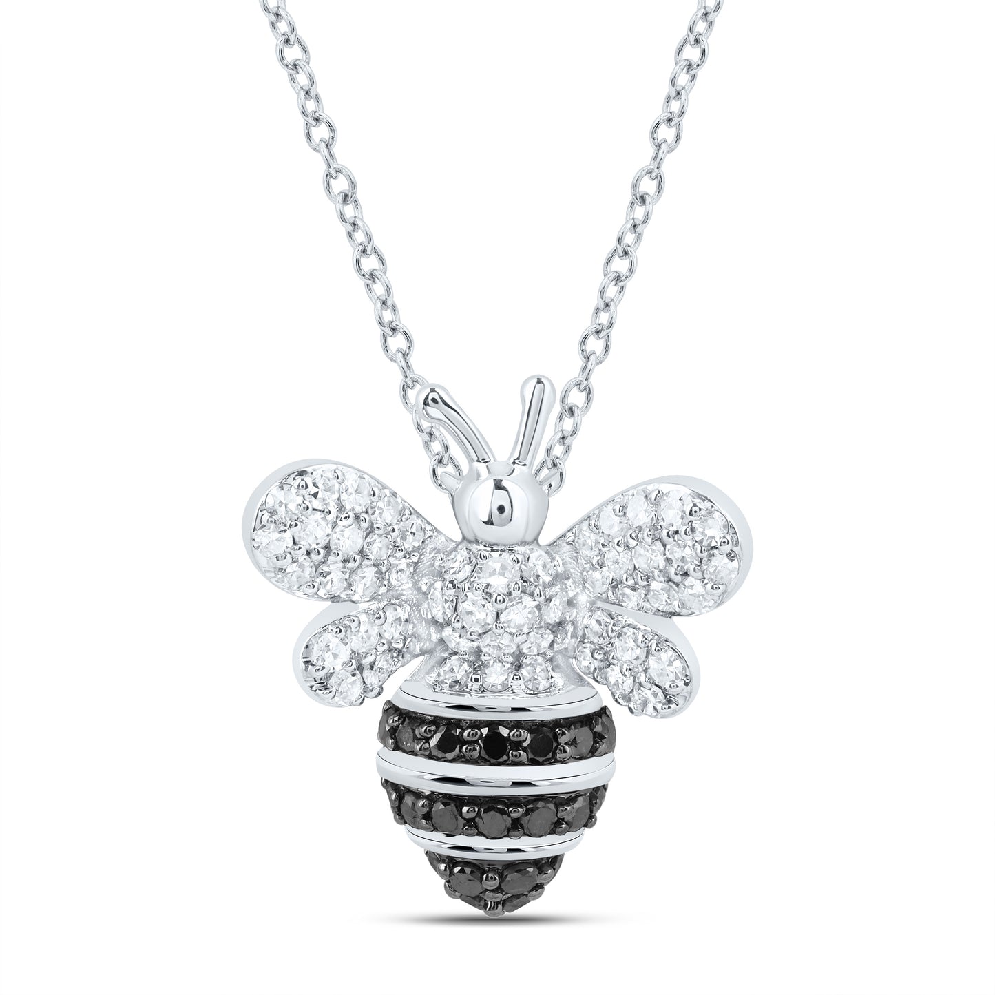 10K Yellow or White Gold 3/8 Ctw Natural Diamond Round Black Diamond Honey Bee Necklace